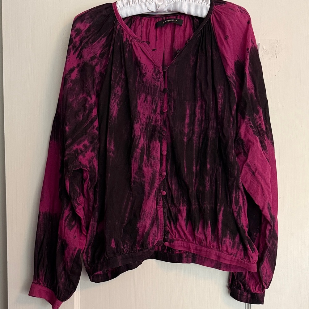 Fuchsia and Black tie dye Women's Button Down Shirt